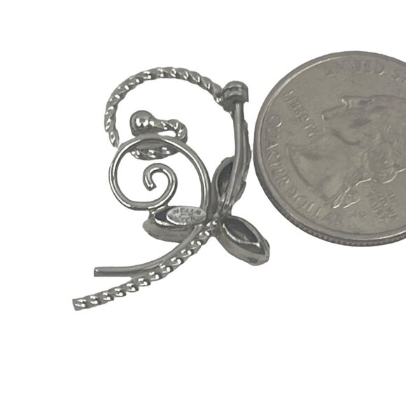 Vintage Wells Brooch Pin With Blue Rhinestones and Silver - Picture 5 of 7